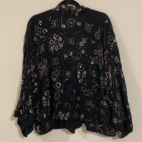 Chico’s Women’s Kimono Cardigan Large Black Beaded Coastal Grandma Contemporary - Picture 3 of 12